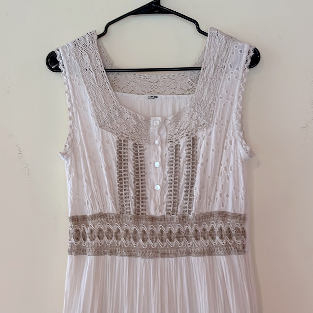 100% Cotton Gauzy Crochet & Eyelet Lace Women’s Bohemian Maxi Dress - Picture 2 of 5